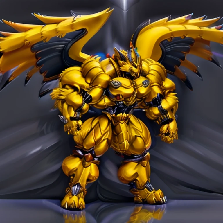 (ZERAORA, 8K), (Zeraora's giant robot, Powered exoskeleton with the same design as Zeraora), (Masterpiece, highres) (Detailed head, Detailed Body, Detailed abs, full body) (gigantic muscles, Gigachad Muscular, big muscle, pecs, triceps, traps, unusually developed muscular body, body full of huge muscles. showing off muscles, pectorales enormes, Exaggeratedly huge muscles.) (nj5furry, The claws are sharp, Sharp teeth, sharp claws), (long legs), (Spread wings, It has wings, have big wings, golden wings), (Wrestling, wrestler, the bodybuilding), (It has wings, whole body shines like metal, Wearing cyberpunk mecha, emphasizes the muscles, suit fully made of metal, intricate armor, Robotic suit, suit fully made of metal, cyborg), (black color hyper penis, hyper black penis),