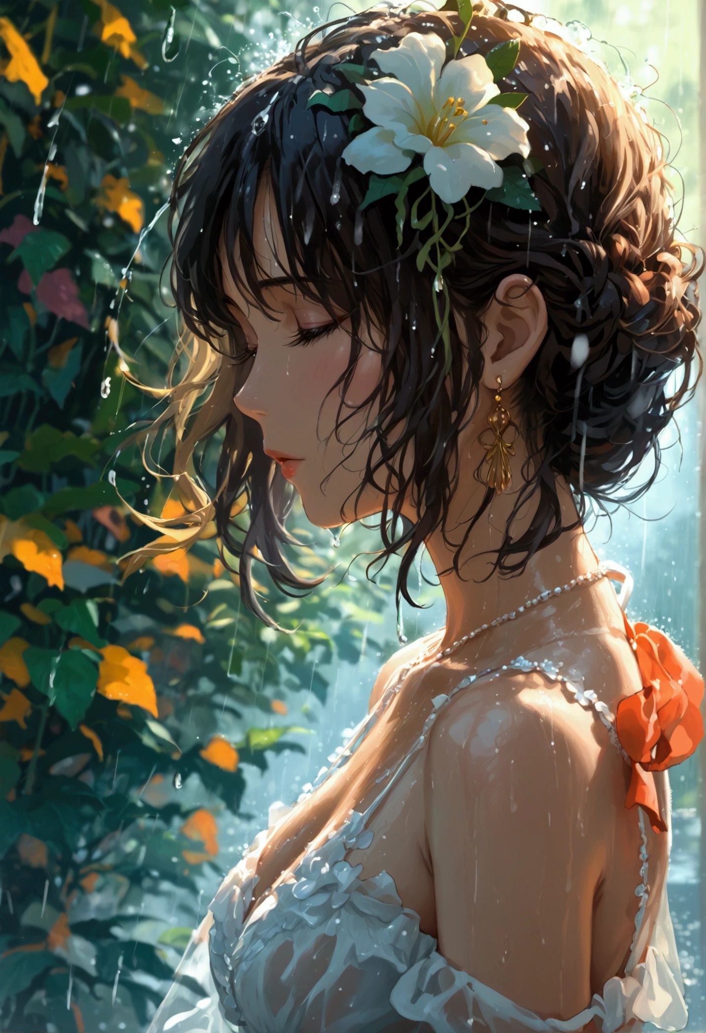 illustration,weeping in the rain