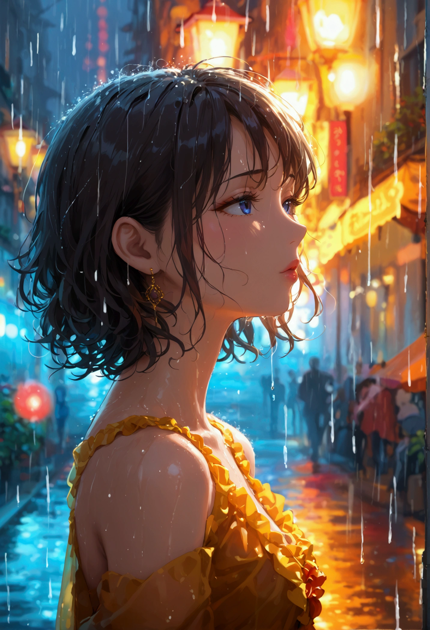 illustration,weeping in the rain