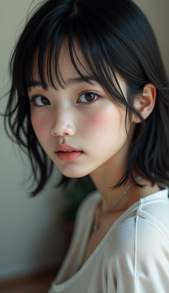 (( software: 1.4,   detail face )), (   Black Hair ),   ultra high resolution, (Realistic: 1.4),  RAW Photos, Best Quality, (PhotoRealistic Stick), concentrated, Soft light, (()), ((Japanese)), (( (Young Face))), (surface), ( Depth of Field ), masterpiece, (Realistic), woman, bangs, (( 1 girl))