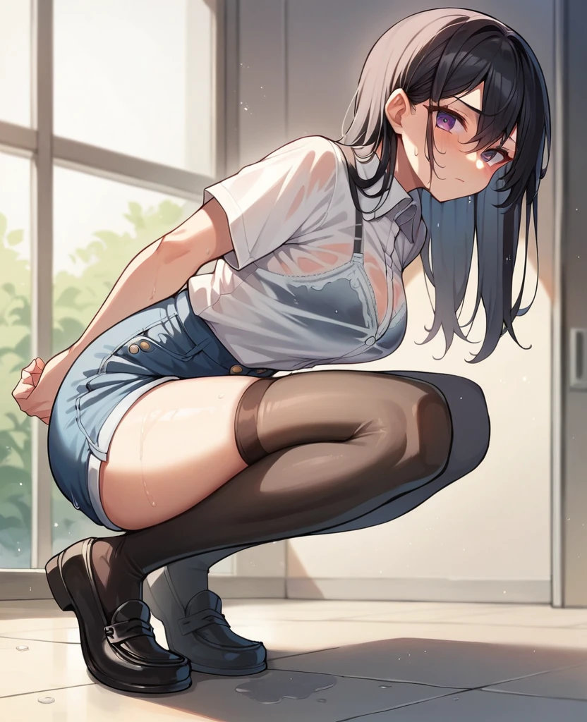 (full body image:1.5), (hyper-detailed image:1), (professional image:1.5),explicit content, score_9, score_8_up, score_7_up, score_6_up, score_5_up, score_4_up, source_anime, 1girl, black hair, long hair, green eyes, w-w-chain, shackles, raise arms, clean hair, red shirt, skirt, pantyhose, high heels, night, dungeon, best quality, best res, 4K UHD, (young sexy girl forced to standing up against a mirror to show her ass:1.5), (blindfolded:1.5), hairpin, ponytail, (sexy open minidress that shows her pussy:1.5), shackles, Looking at the viewer, (she is crying:1.4), (sexy black pantyhose:1.5)
