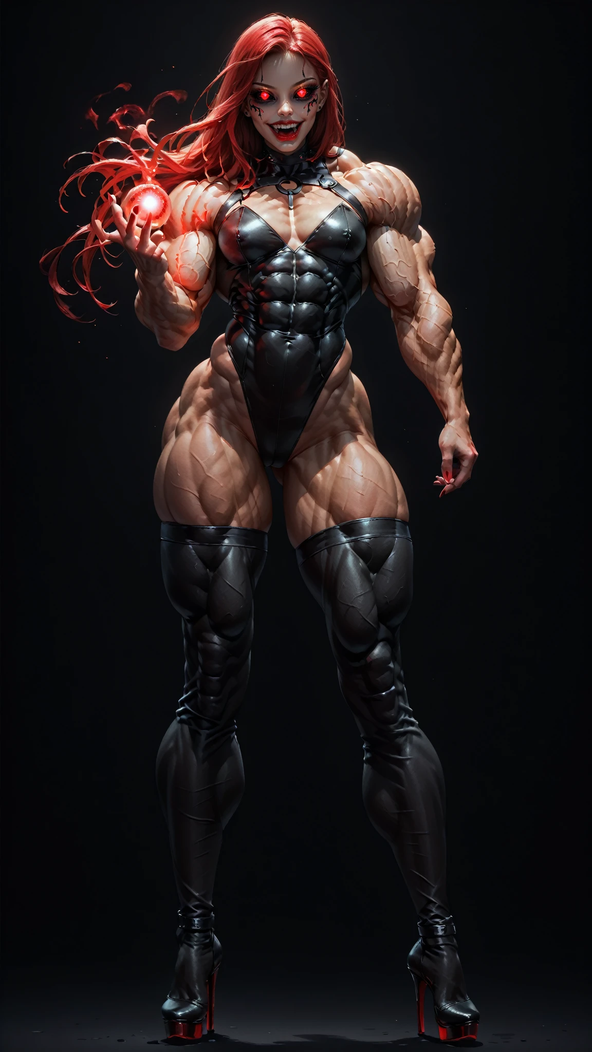 (carnage:1.5),(beautiful female model:1.5), (demoness with Large horns:1.25),(1 super muscular succubus with flayed skin:1.5), (covered in thick muscle suit:1.5), (exposed perfect anatomy:1.5), high detail, best quality, masterpiece, finely detail, realistic skin texture, 85 mm art lens, f 1.2, sharp focus, 8 k high definition, insanely detailed, intricate,