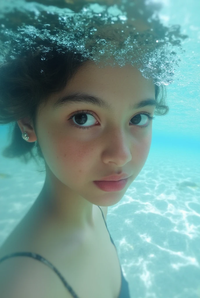 Cornflower's art work , dream-like, (With a petite figure、 Girl with beautiful, delicate eyes . The depth of field of the photo is perfect , The lens flare adds a touch of beauty . The fine details on her face are really prominent , This photo must have rated more than 10 . In the background, There is a beautiful ocean there,The sea is crystal clear,There are also drops of water on the surface of the water . It's a stunning photo, It really captures the beauty of the girl and the water.)