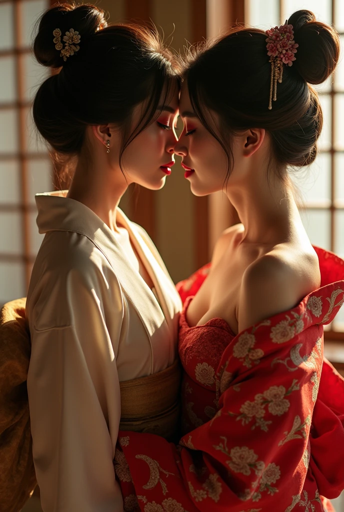 A group of Japanese courtesans having sex with a boy