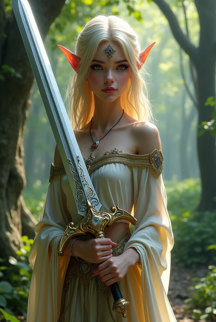 a naked blond girle with a sword