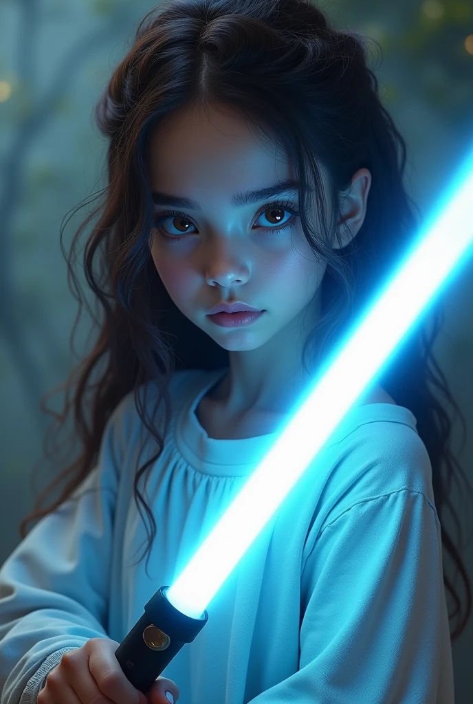 RUSSIAN CHILD GIRL WITH 10 YEARS, WITH LONG STRAIGHT BLONDE HAIR WITH BRAIDS, PORTRAIT STYLE, A closeup, holding two Lightabents in her hands, wallpaper Cal Kestis LightSaber, with lightsaber sword, Jedi with lightsaber, holding a blue lightsaber, with lightsaber, holding a 4K lightsaber,  holding a Lightabre. Splash Art, HD Star Wars Photo, Jedi Knight, Blue Lightsaber, Holding Laser Swords