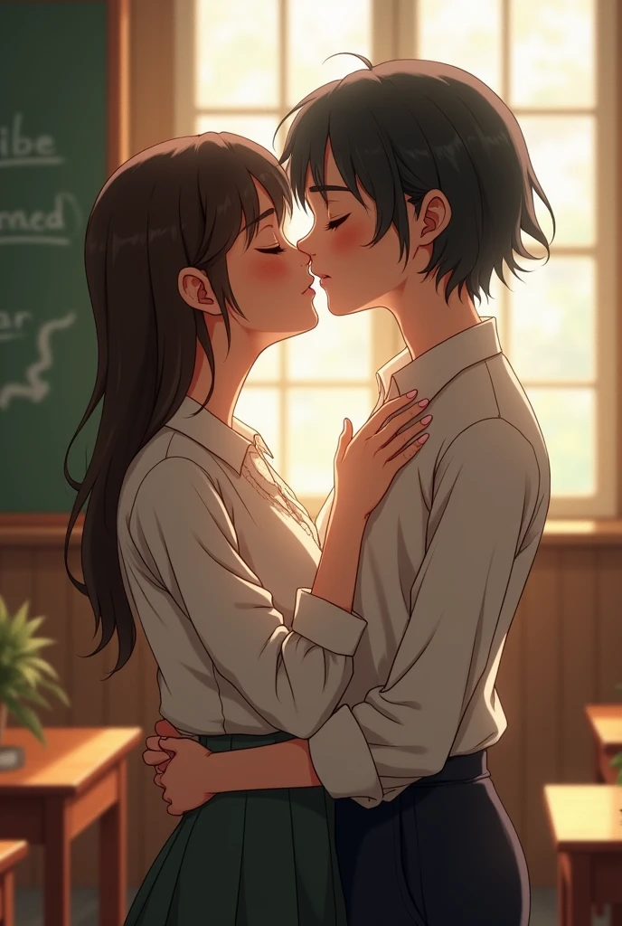 masterpiece, best quality, (1faceless boy:1.3),(boy grabbing breast:1.1),1girl .(school uniform:1.2), black long hair,brown eyes,(classroom:0.8), (sunset:0.7),(medium breasts:1.4), (sad smile:0.8)