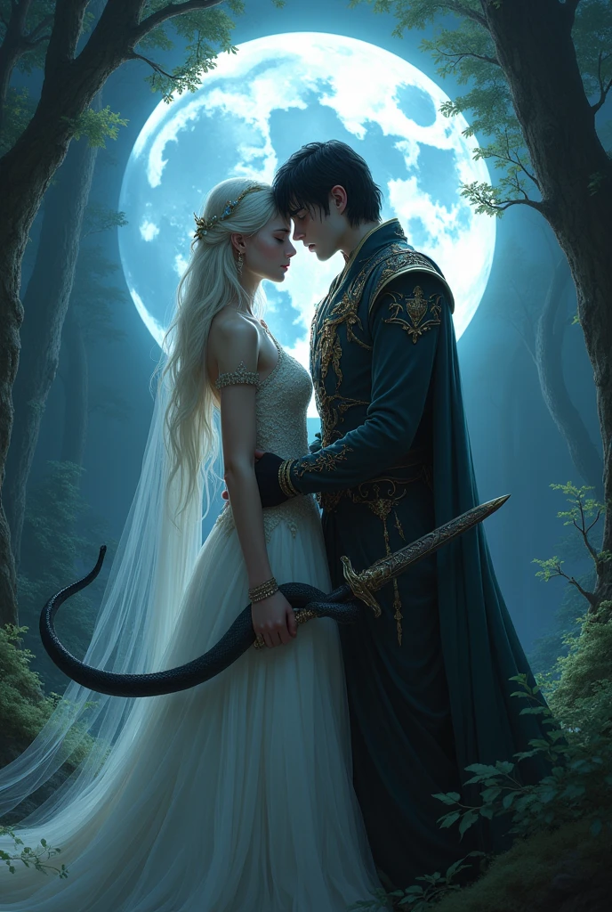 Create Aphelios and Alune from League of Legends. Based on the original skin. Im Stil von Dark Fantasy 1980.