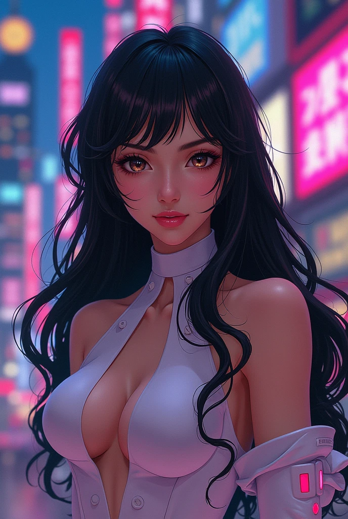 Pretty girl, model with 22, hot girl, black girl, long hair,, Tokyo cenário, anime, jujutsu kaiseen, sourcerer, jujutsu kaisen style
