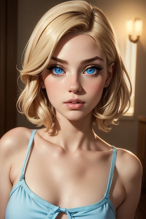 cute femboy, small breasts, wide hips, loli style, 18 years old, short silky blonde hair, blue eyes, thin lips, round face, beautiful detailed eyes, beautiful detailed lips, extremely detailed eyes and face, long eyelashes, 1 femboy, short tops and shorts, soft lighting, warm color tones, glowing skin, (best quality,4k,8k,highres,masterpiece:1.2),ultra-detailed,(realistic,photorealistic,photo-realistic:1.37), digital art, highly detailed, intricate, elegant, cute, portrait