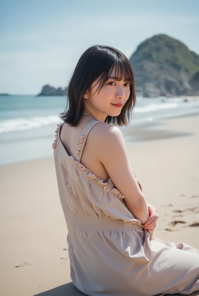  A cute Japanese woman alone、Being on the beach、 swimsuit、Realistic、High image quality、 Sexy Poses

