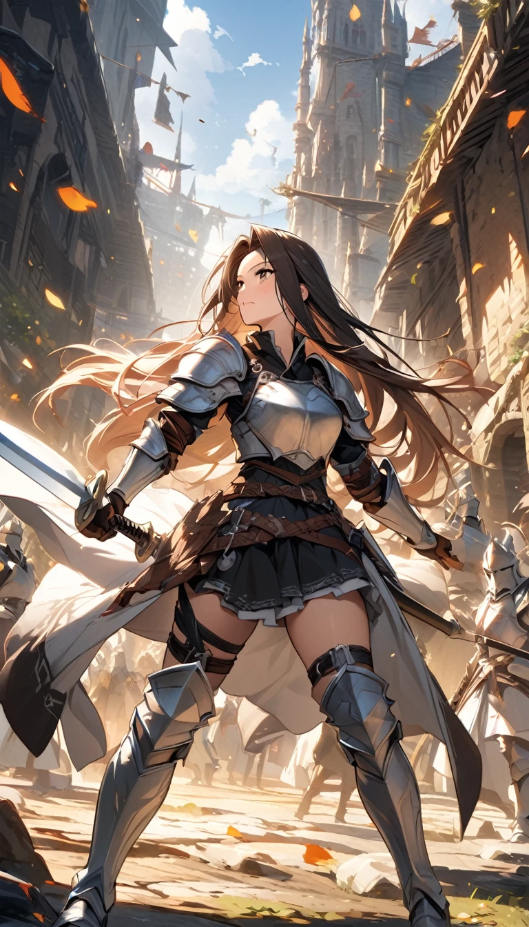 Ultra High Definition Picture Quality 、 beautiful girl、Female warrior、Female Swordsman、Light Armor、Silver Boots、Long Hair、knight&#39; hair accessory、 silver hair、20 years old、Be confident々face、 short tight skirt、 sexy posture、wilderness、Best Quality, big butt 、Big Breasts、Thighs、Grab the gun、 beautiful embroidered lace panties、 Jeanne d'Arc Style Outfit 、Wind King Barrier、 Her Hair Is Blowing in the Wind、Sword of Promised Victory、god々With a bright aura、 big butt 、Battle Maiden Valkyrie、 crotch close-up 、 angle、  squat with both legs extended 、（Confused Eyes）、３White Eyes、（Lady Demon Lord）、 yandere、 female ninja in quest、ムチムチなThighs