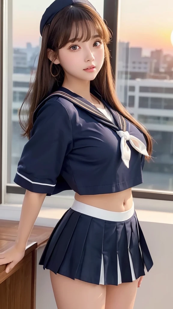 highest quality、17 years old、high school girl 、very cute、((Large Breasts))、((Cute Woman))、(Ecstasy face)、Long brown hair with bangs、Long legs、 Perfect balance、Slim woman、(Increase the resolution)、(8k)、(Very detailed)、(Beautiful big eyes)、Droopy eyes、Earrings、necklace、(highest quality)、(Very detailed)、(masterpiece)、(wallpaper)、(Detailed face)、((white short sleeve sailor uniform:1.3))、Very short white sailor suit、(Navy Pleated Mini Skirt:1.5)、((Perfect Anatomy))、Perfect limbs、Perfect Fingers、((very slim thin thighs))、(Very thin legs)、((barefoot))、(Spread your legs wide:1.3)、(Lift your legs:1.3)、(Navy Pleated Mini Skirtが捲れ上がった:1.5)、(Angle from below)、((White panties exposed:1.5))、In the toilet、