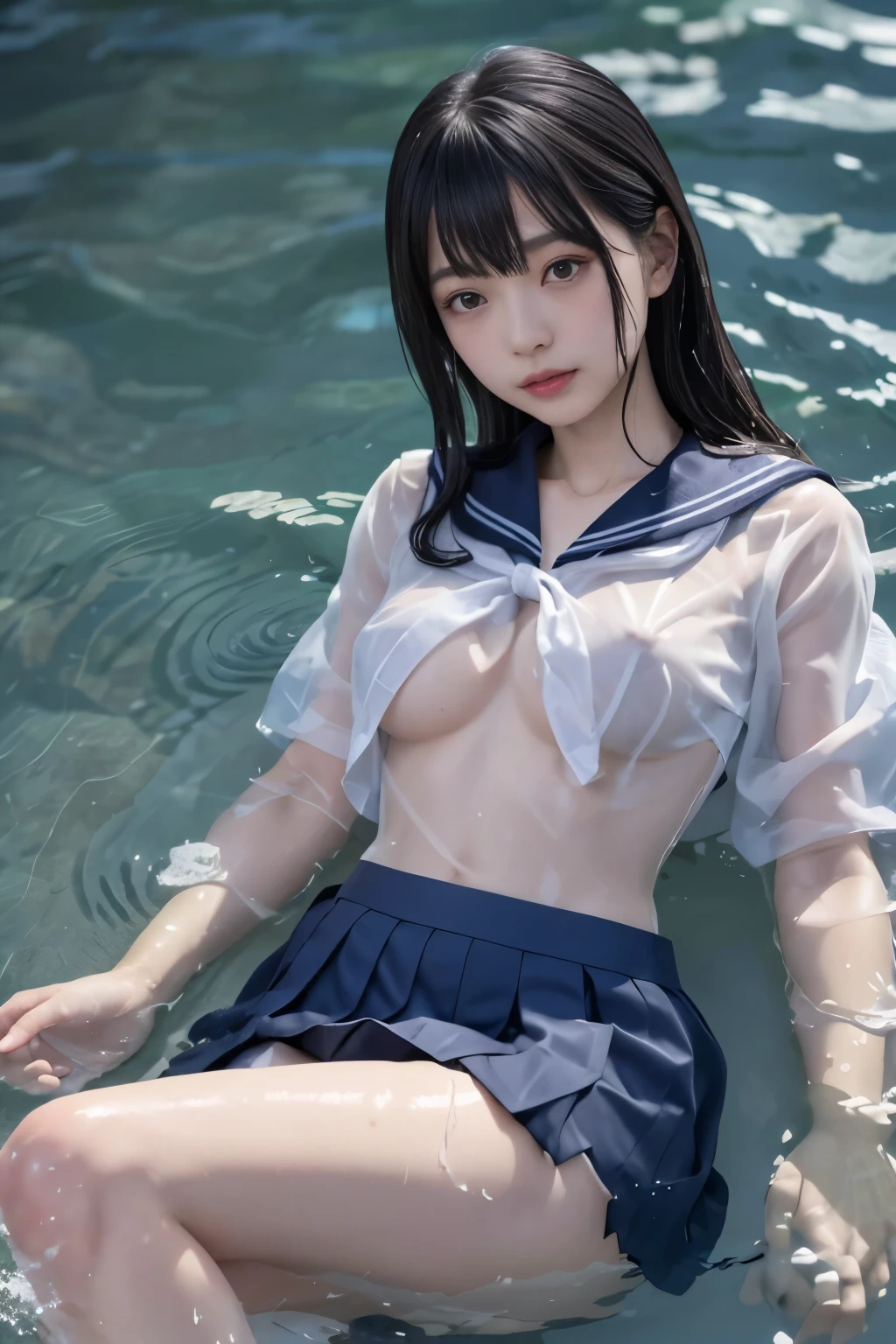 (8k、Raw photo、highest quality、masterpiece:1.2)、(Realistic、Photorealistic:1.37)、Ultra-detailed、超A high resolution、1 girl、Pink nipples、Beautifully detailed face、Kind Face、Pussy、Masturbation、M-shaped legs、Beautifully detailed skin、whole body、Floated hair、Professional Lighting、Sailor suit、Eyes of Compassion