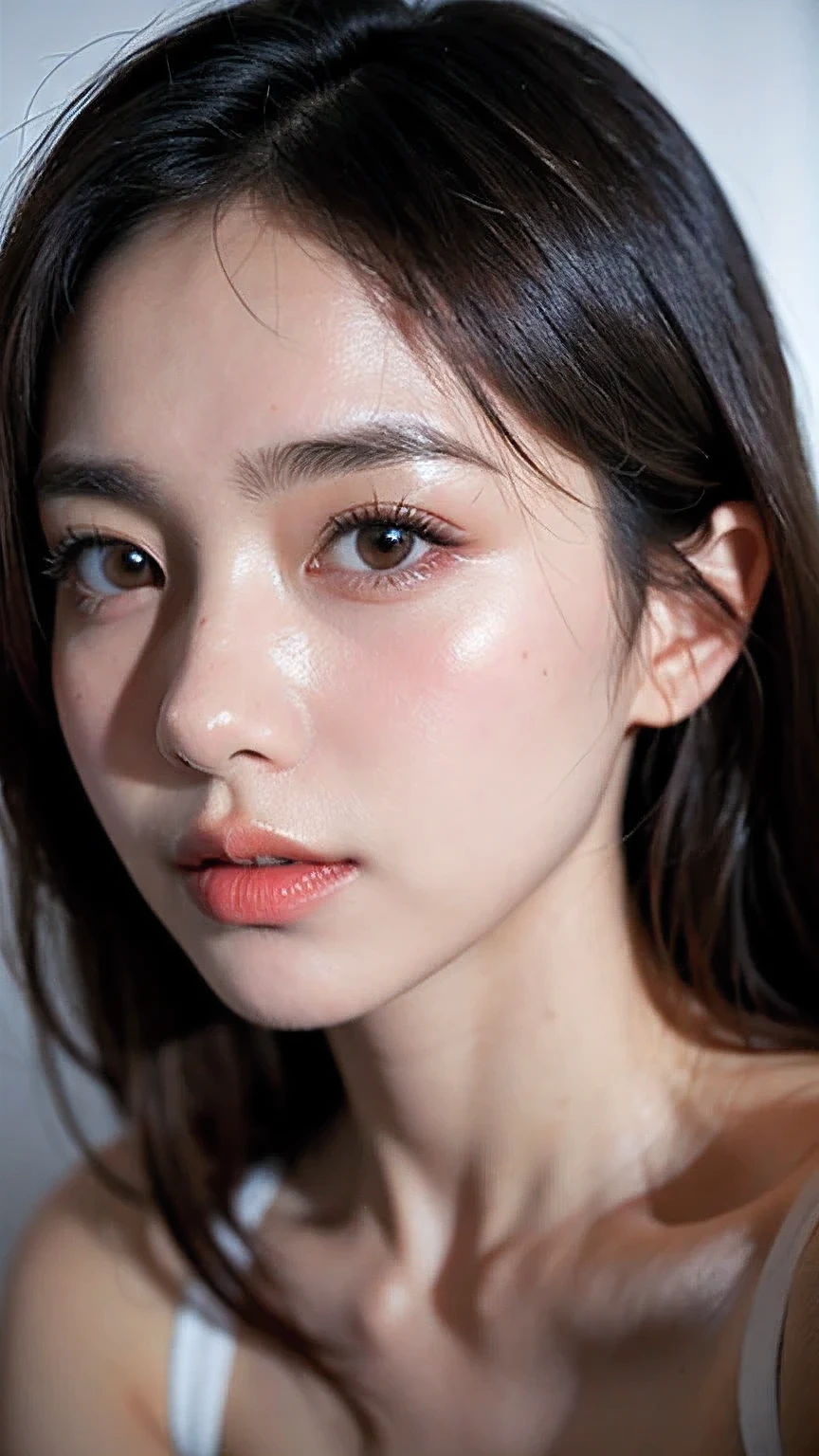 A Beautiful Women with soft features black hair Dark brown eyes and white skin (NSFW)