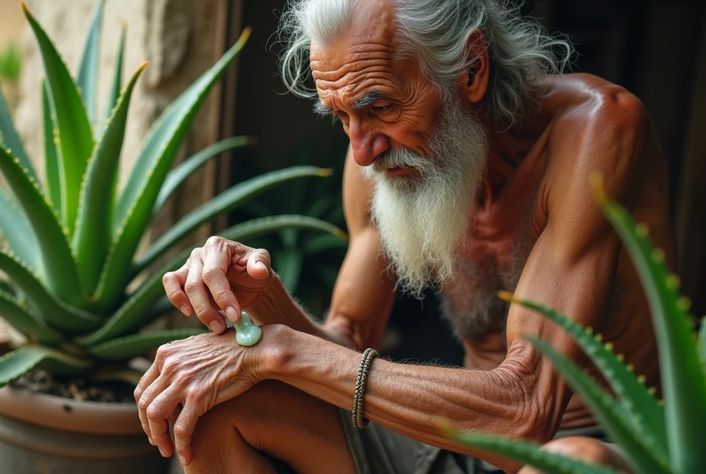 Brazilian elderly man passing a spoon over his spine with his own hand