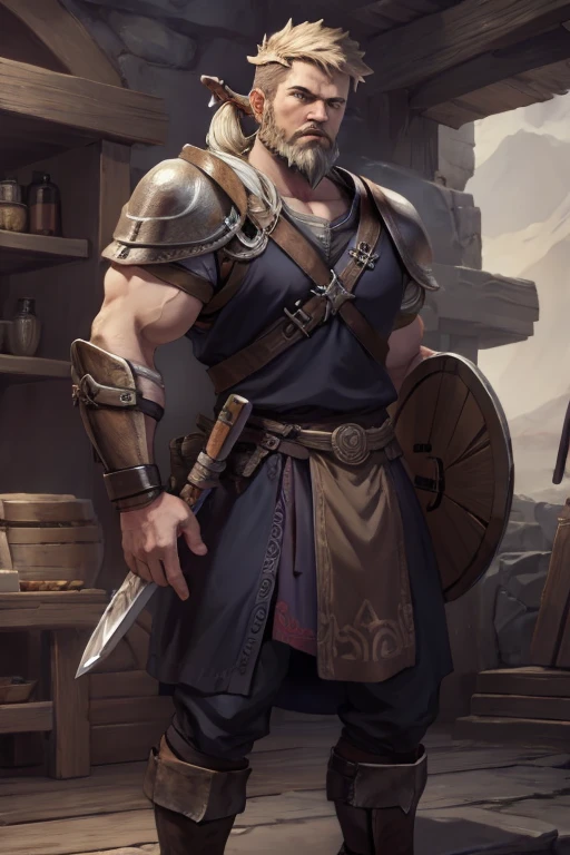 arafed man with a beard, a sword, a shield, viking and templar aesthetics, viking attire, detailed viking rune armor, unreal engine character art, norse warrior, viking warrior, viking style, amazing 8k character concept art, detailed viking armor, small character. unreal engine 5, hyperdetailed fantasy character, ancient viking warrior, viking armor, norse inspired