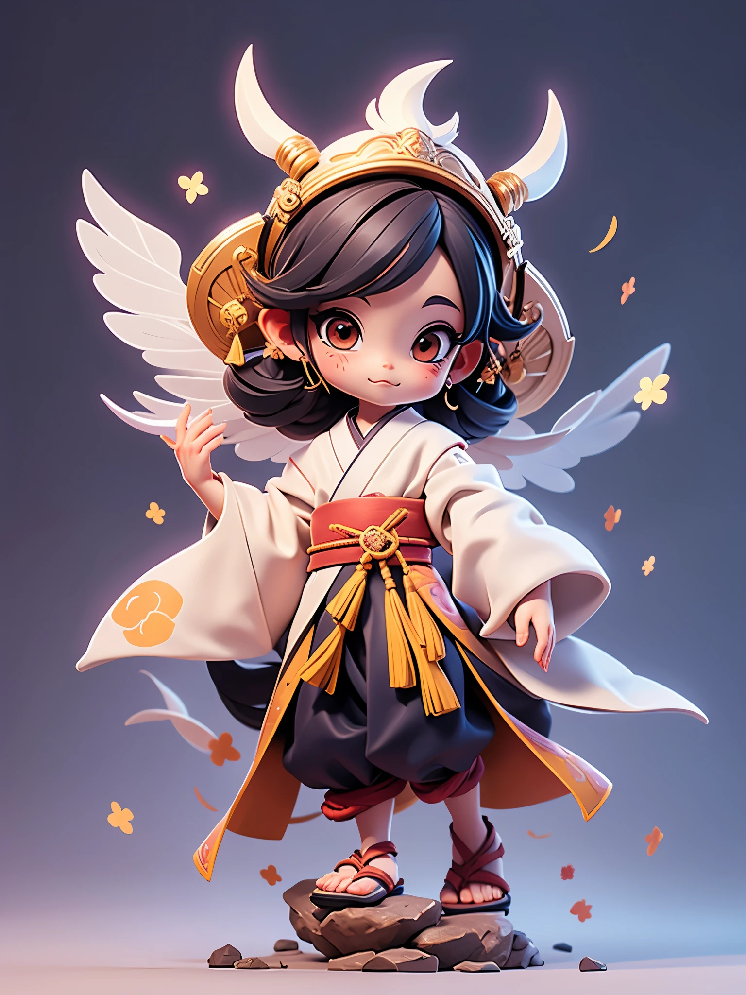 Create a chibi onmyoji image , Alone, simple background ,a small, Big head, Japanese Onmyoji, Monster.. Transparent body allows you to see through. The image is clear and detailed ., beautiful colors and.. raise your arms , foot, eye, mouth, ((Five fingers on a hand)), ((Five toes)), colorful background for working, anatomically correct, simple background , shortcuts,