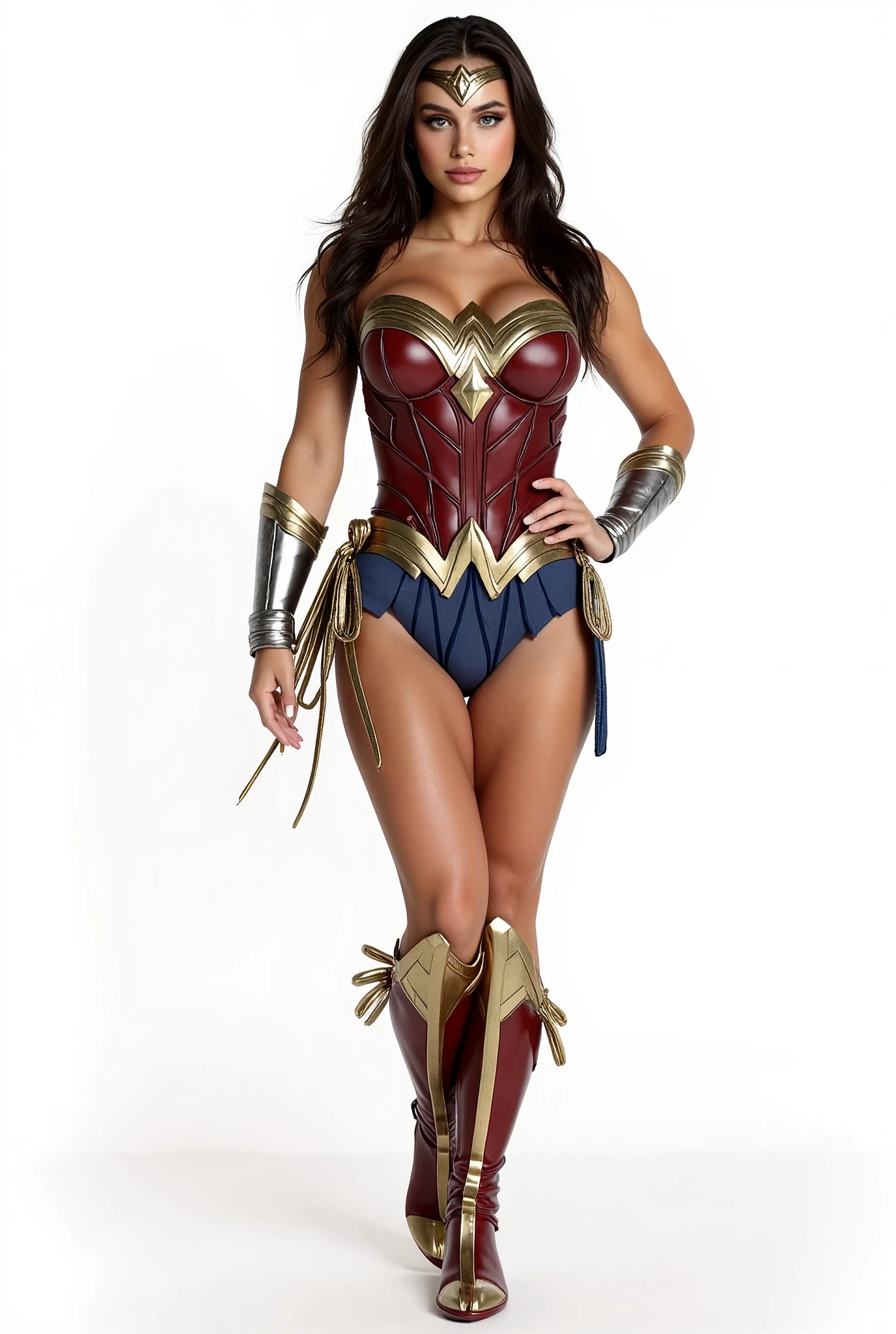 (masterpiece, best quality:1.2), 1girl, solo sexy Hailey grice as Wonder Woman , 8k, hd, masterpiece, white background, full body, character design sketch in various perspectives, rear, front, 3 /4, profile
