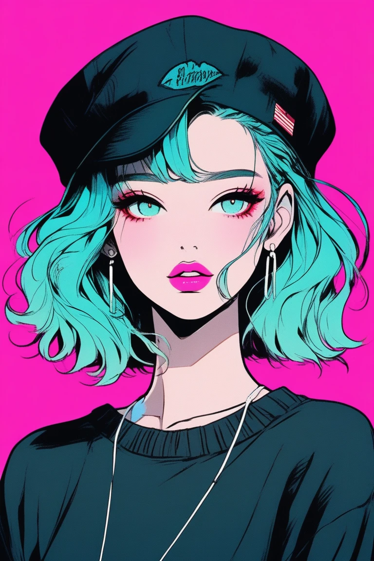 (Best Quality, sketch:1.2),realistic,illustrator,anime,1 girl,detailed lips,jumper,custom,aqua gradient background,neon hair,texture trimming,Canada,masterpiece,style retro classic,noir dark 