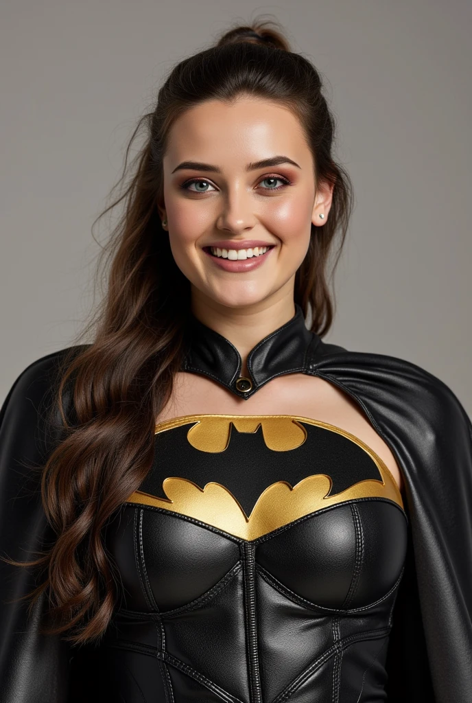 Hyperrealistic and detailed full-body photo of a smiling young woman wearing a batgirl outfit.  perfect eyes, ( eye makeup  :1.1), (detailed skin:1.1), (perfect large ), CRU, analog style, sharp focus, 8K UHD, dslr camera,  high quality, Fujifilm XT3, grain, awarded, masterpiece.