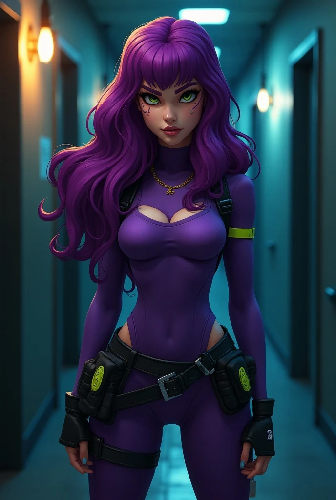 Fortnite skin with purple hair and purple clothes
