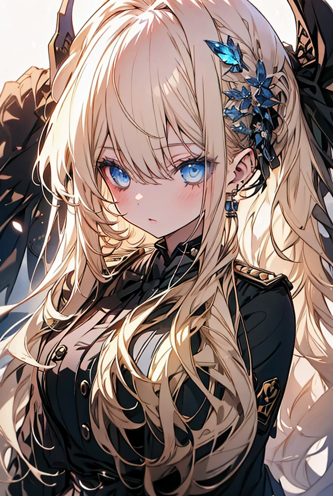 a beautiful young girl with long white hair, lifeless blue eyes, wearing a modern black school uniform, detailed portrait, intricate details, photoanime, ultra-detailed, 8k, highly anime, dramatic lighting, cinematic composition, moody, haunting, melancholic atmosphere