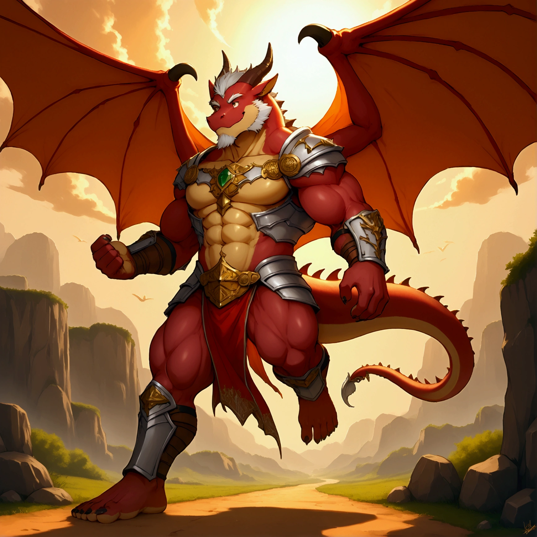 character focus, full body, looking away, dynamic angle, dragon, a muscular middle-aged dragon man, dragon wings, dragon muzzle, dragon face, happy, light smile, costume clothes, armor, shirt, loincloth, rushing wind, hold with both hands quantum electromagnetic life form sacred sphere, flying, spinning fly, dynamic pose, BREAK complete anatomy, perfect proportions, beautiful thigh gap, fluffy body, intricate fur details, beautiful fur texture, BREAK a detailed dragon one tail, detailed toe, 5toes, 5toes nails, beautiful foot, detailed hands, 5fingers, 5fingers nails, BREAK aesthetic anime face, insanity detailed face, male face, big face, square jawline, aesthetic anime eyes, detailed brown eyes, detailed brown cornea, detailed dark brown irises, detailed pupils, male eyes, big eyes, male eyebrows, innocent look, beautiful beard, BREAK full body in Michelangelo Buonarroti style, digital illustration anime, housamo style, detailed painting landscape, twilight, kaleidoscopic swirls, france, outdoor, full body, HDR, BREAK masterpiece, official art, best quality, very aesthetic, absurdres, super fine illustration, great quality, BREAK noise reduction, very highres, large filesize, high quality, 32K, 8k wallpaper, dynamic lighting, BREAK insanity detailed, ultra detailed, intricate details, extremely detailed, detailed texture, an extremely delicate and beautiful, BREAK osukemo, e621 illustration, kemohomo, anthropomorphic, furry, cartoon, harmonious body, pastoral face, virtuous eyes, epic atmosphere