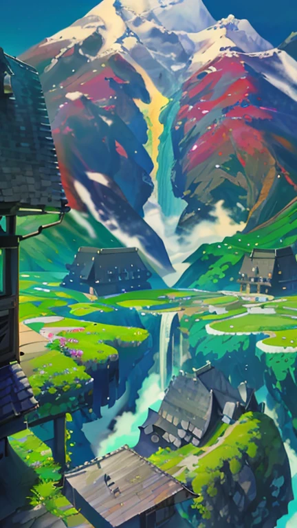 Waterfall and Empty House Painting , anime scenery, makoto shinkai cyril rolando, Anime Nature, beautiful anime scenery, Anime with beautiful peaceful scenes , anime scenery, Dojo on the mountain , Japanese Fantasy, anime scenery wallpaper,  Beautiful Anime Scenes ,  amazing wallpaper , Ross Tran. Picturesque background ,  Traditional Japanese Concept Art, Floating Island