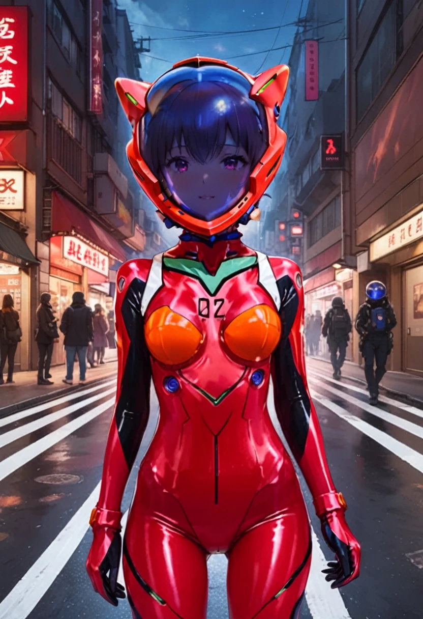 8k, Ultra-high resolution, Highest quality, masterpiece, Rule of thirds photograph,surreal, photograph, pretty girl, Cute Face, Beautiful eyes in every detail, Detailed,masterpiece,,,,,,PINK HAIR,,,,, ( short hair, street, emo eyeliner, apocalypse, girl, city, road space helmet, muvluv, eva helm, evangelion,, plugsuit , space helmet, eva helm,red bodysuit, short hair, ,,plugsuit, red bodysuit,evangelion,(red helmet:1.2), space helmet, cat ears, Japanese female,hort hair, bangs, ahegao, red helmet,,upper body, 