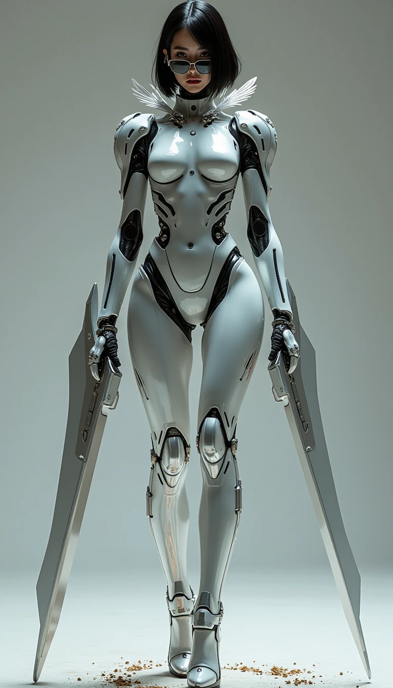 ((masterpiece, highest quality, Highest image quality, High resolution, photorealistic, Raw photo, 8K)), Abandoned robot soldier on battlefield, broken and immobile, rust and moss showing passage of time, female cyborg body, Blonde, female body, biomechanical , extra detailed body, blowjob white mech, white biomechanical details, detailed body, shiny white armor, cybernetic body, eva unit-00 on back, full body details, destroyed city in the background, (liquid armor)