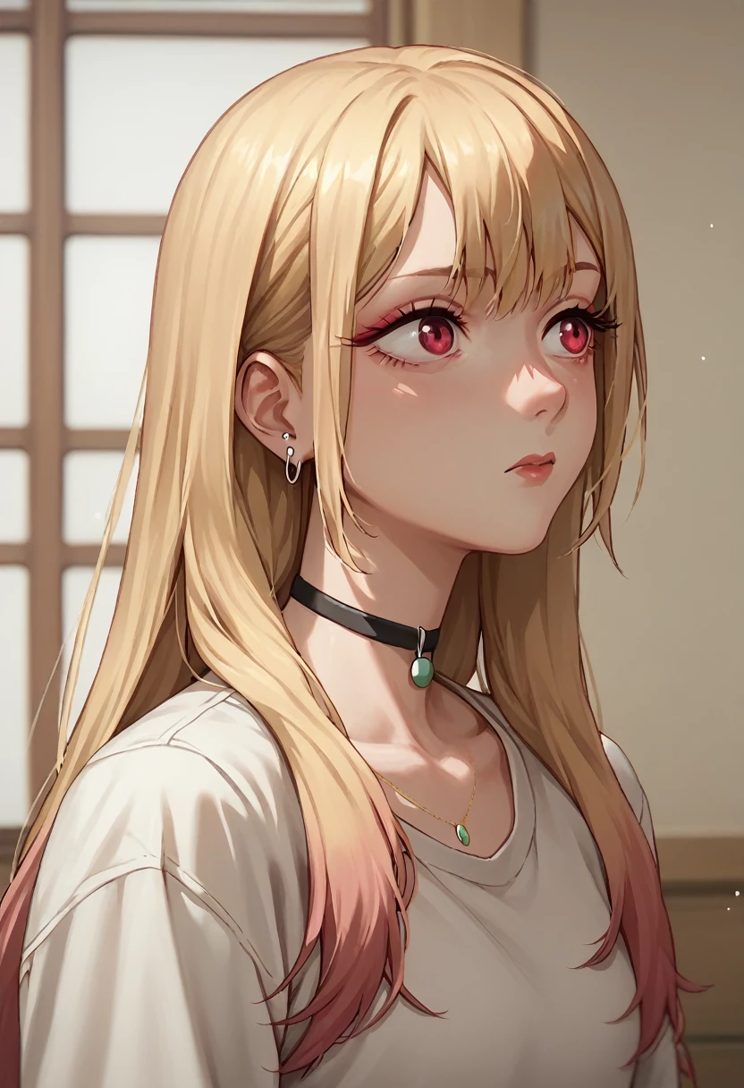 marin kitagawa, long hair, bangs, blonde hair, red eyes, multicolored hair,
