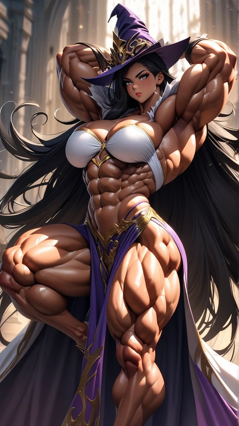 Beautiful woman, athletic body, pumped up abs, inflated legs, wide hips, full length, Beautiful eyes, high detail, smooth legs, Smooth skin, tanned skin, brunette, chopper, Anime, stands with his back, Without clothing