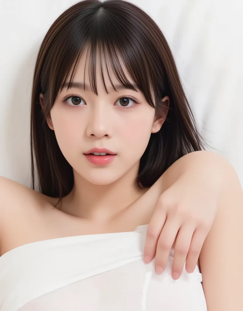 a woman with her hand in her panties, nsfw, ((((completely nude)))), ((naked)), nipples, Beautiful nipples, Pink nipples, Young and beautiful Japanese girl, lying down on a bed with her hand in her panties, high-key lighting, eyes closed, closed eyes, closed eyes, eyes closed, mouth hold, mouth hold, photorealistic, soft lighting, depth of field, UHD, masterpiece, anatomically correct, 4K, 8k