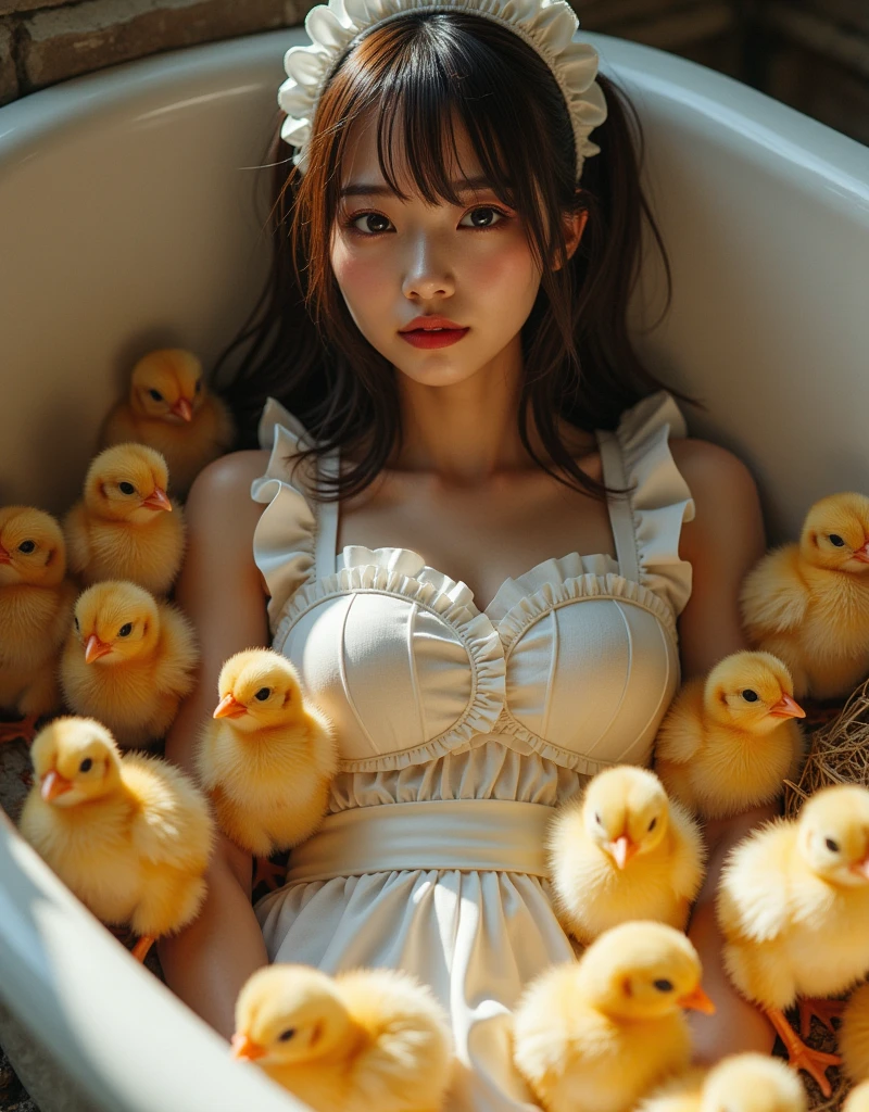 Egg，The chick，The chick，Chickens catch worms，hen，(((adolable)))，photorealestic，Realiy，tmasterpiece，hyper HD，4K，the detail