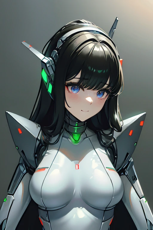 (masterpiece),(Highest quality),(Super detailed),(Best illustrations),(Best Shadow),(Absurd),(Detailed Background),(so beautiful), 16K, 8K, 4K,(Best Shadow),robotization,woman ,big bust,Robot Joint ,Metal skin,Black robot Suit,long hair,a black robot suit that covers the whole body,robot hand,cyber bodysuit,mecha head,(Detailed hands and fingers:1.2),Ball joint robot body,doll joint,beautiful face,beautiful robot girl,robotic eye,robotic hands,(no more human skin),android girl,cyborg girl,F cup, sexy body,(machine made joints:1.2),(machanical limbs:1.1),(blood vessels connected to tubes),(mechanical vertebra attaching to back),(mechanical cervial attaching to neck),no messy picture style,no emotion,smile