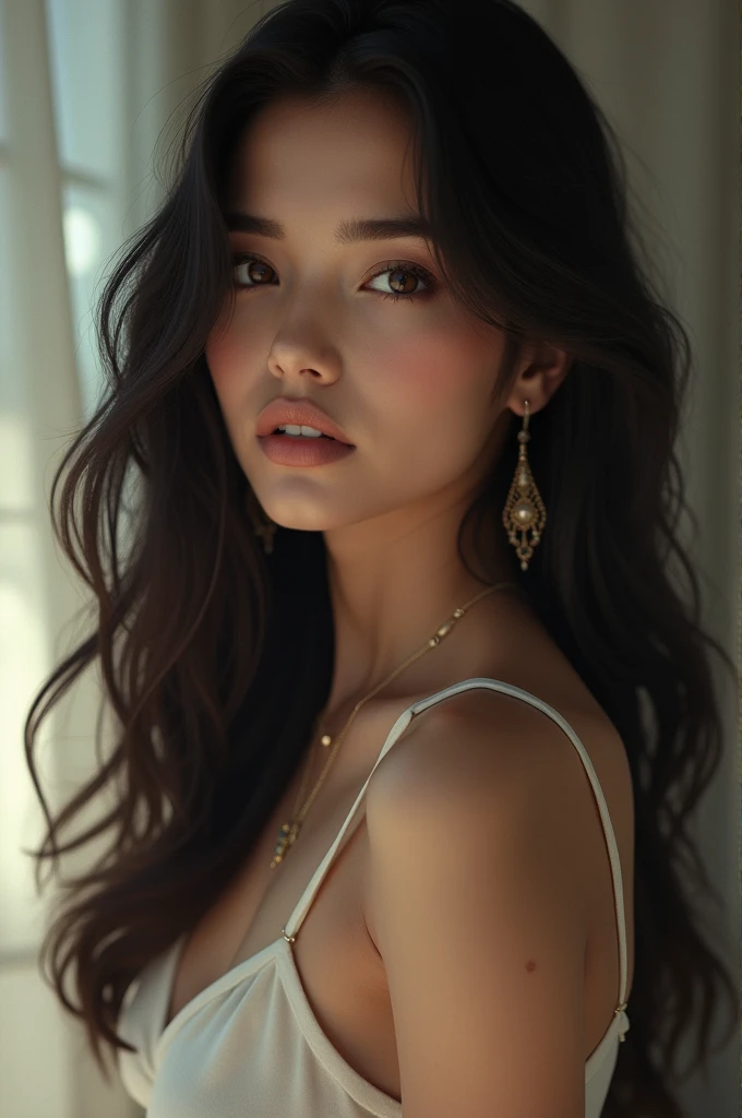 A woman with exposed naked breast