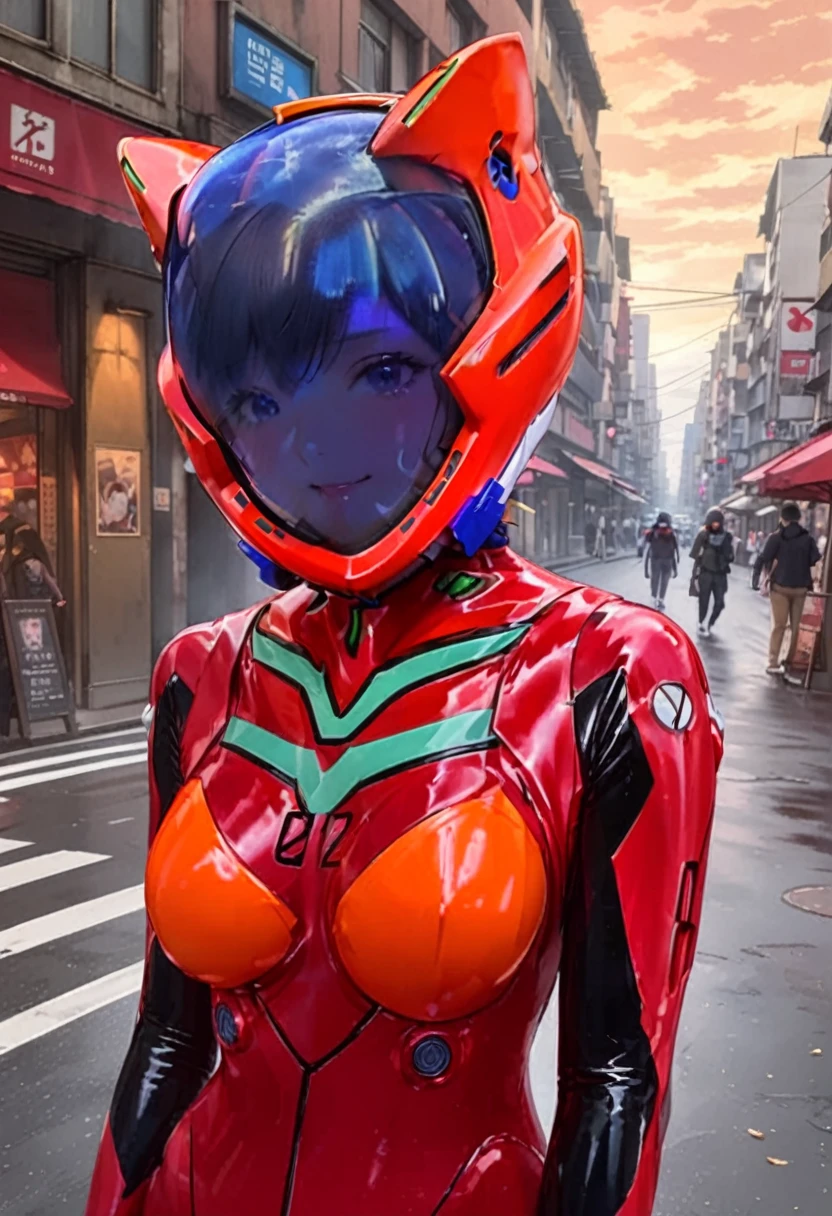 8k, Ultra-high resolution, Highest quality, masterpiece, Rule of thirds photograph,surreal, photograph, pretty girl, Cute Face, Beautiful eyes in every detail, Detailed,masterpiece,,,,,,,,,,, ( short hair, street, emo eyeliner, apocalypse, girl, city, road space helmet, muvluv, eva helm, evangelion,, plugsuit , space helmet, eva helm,red bodysuit, short hair, ,,plugsuit, red bodysuit,evangelion,(red helmet:1.2), space helmet, cat ears, Japanese female,hort hair, bangs, ahegao, red helmet,,upper body, selfie, 