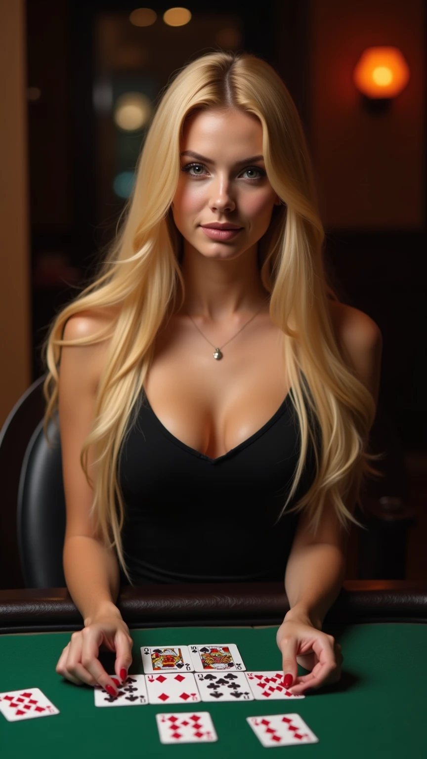 Blonde having a drink in a restaurant (very realistic)