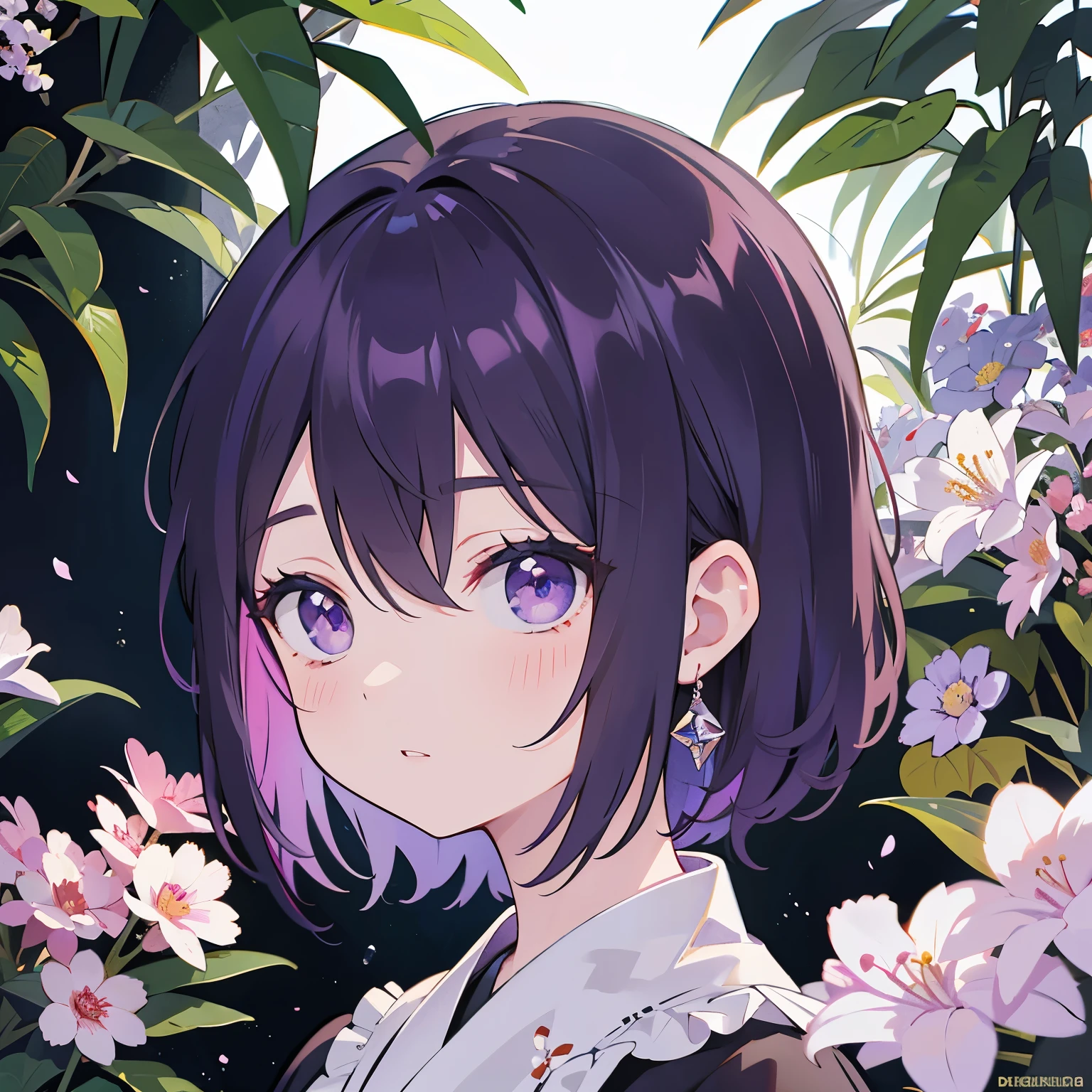  high resolution , masterpiece ,Zakura Magiri,,  purple hair,  alone , 1 Girl,external, Detailed Background ,  meticulous eyes,