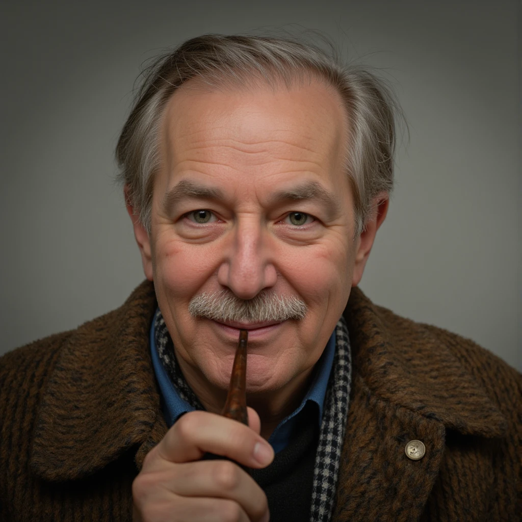 Uncle with a pipe， look into the camera ，Portrait Photography