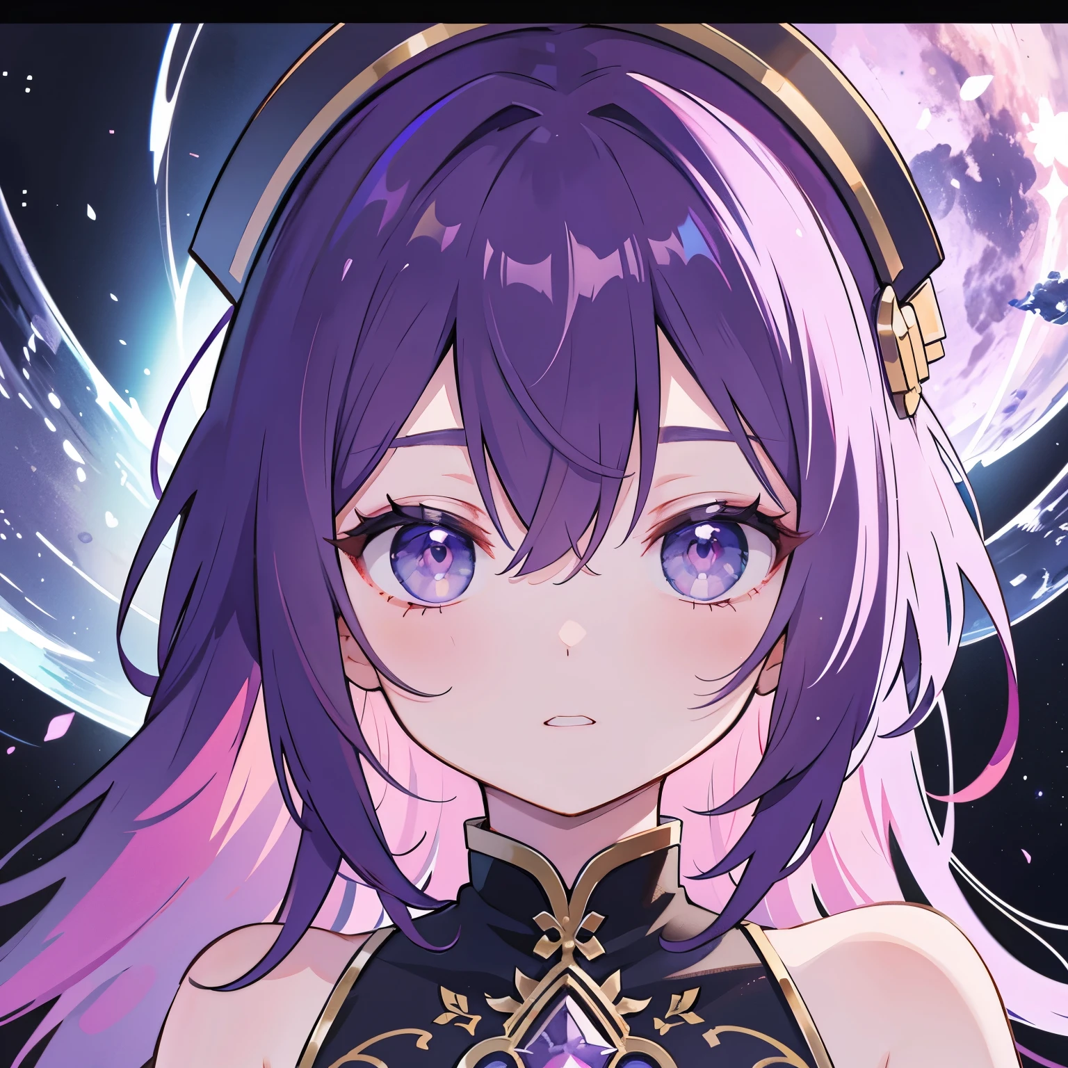  Alien Queen Beautiful Girl : Lan Ling Er, 18 years old ,  Messy Hair , painting,   Beautiful Perfect Face  ,  Soft Skin Perfect Face ,  Light Purple and Purple Added, , added light red ,  intricate details , Startup Screen, 8k resolution,  masterpiece ,  cute faces, Mysterious Magic Array Background   