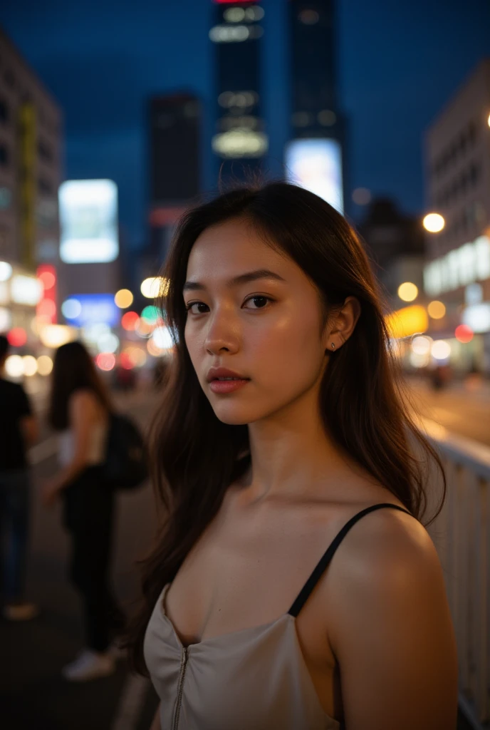 (Cinematic Aesthetic:1.4) Photo of a beautiful korean fashion model bokeh city night