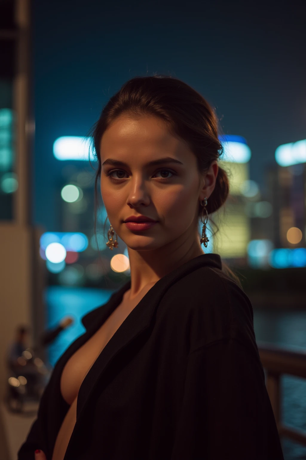 (Cinematic Aesthetic:1.4) Photo of a beautiful fashion model bokeh city night