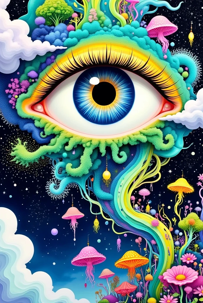 creative illustration ，Psychedelic art style, A painting,  about an eye