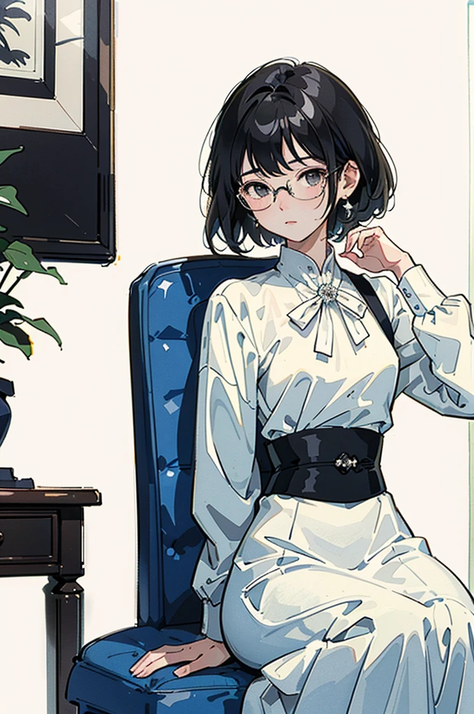 (Highest quality、 masterpiece )、( conceptual art)、(Avatar)、(icon)、(( a woman))、(( alone ))、((whole body))、  office lady,Set,pantyhose,Short hair,  Messy Hair , Semi-rimless glasses,( look into the camera )、 (From the front)、 (Soft Light)、(Soft Shadows)、 ( soft colors )、(ink)、(Sketch Style)、(Bright)、(Sargent Style Watercolor)、( Edmund Layton Style )、(( white background ))、((Blank Background))、