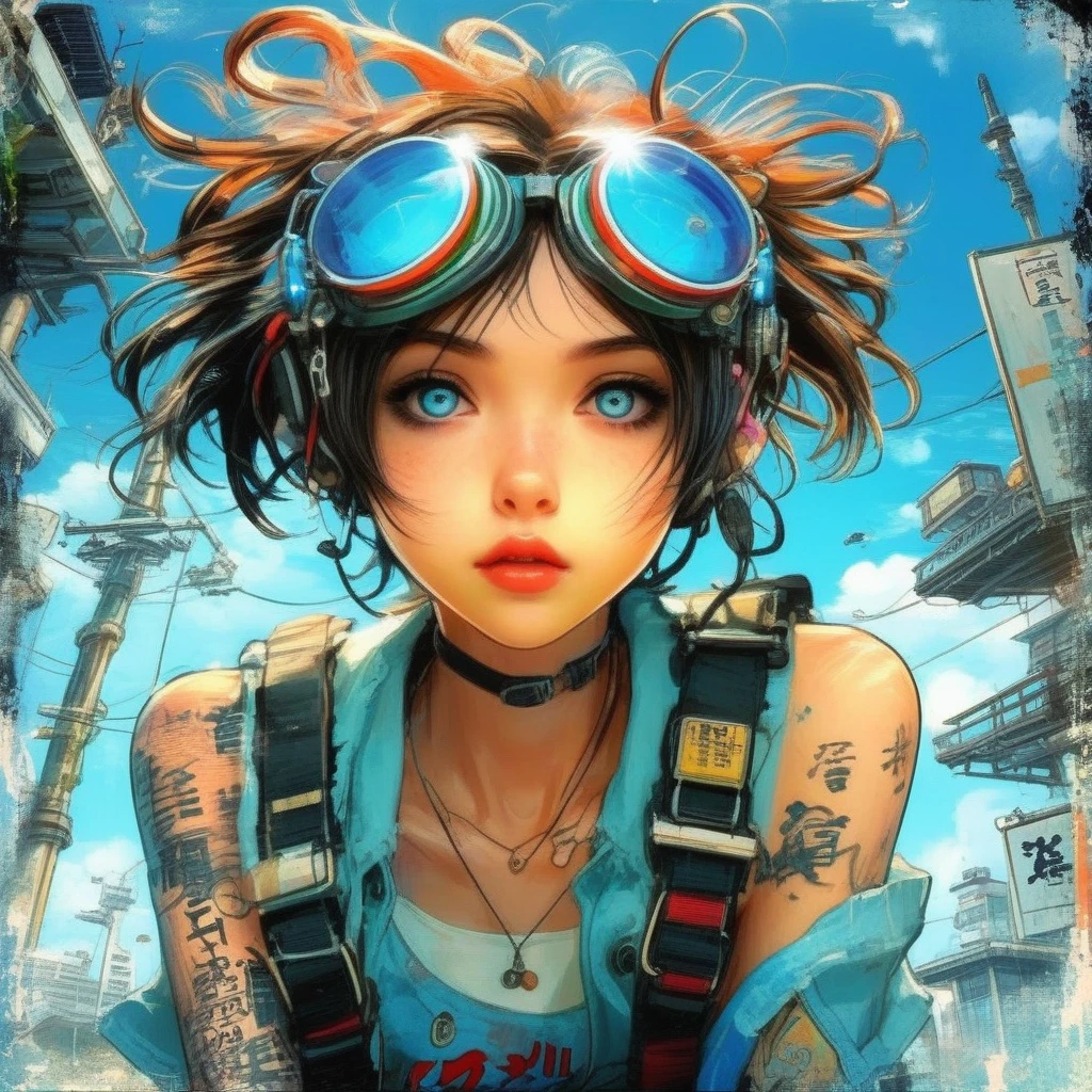  droix 9 punk girl, ink, movie, expressive,  very detailed,Makoto Shinkai、blue goggles 