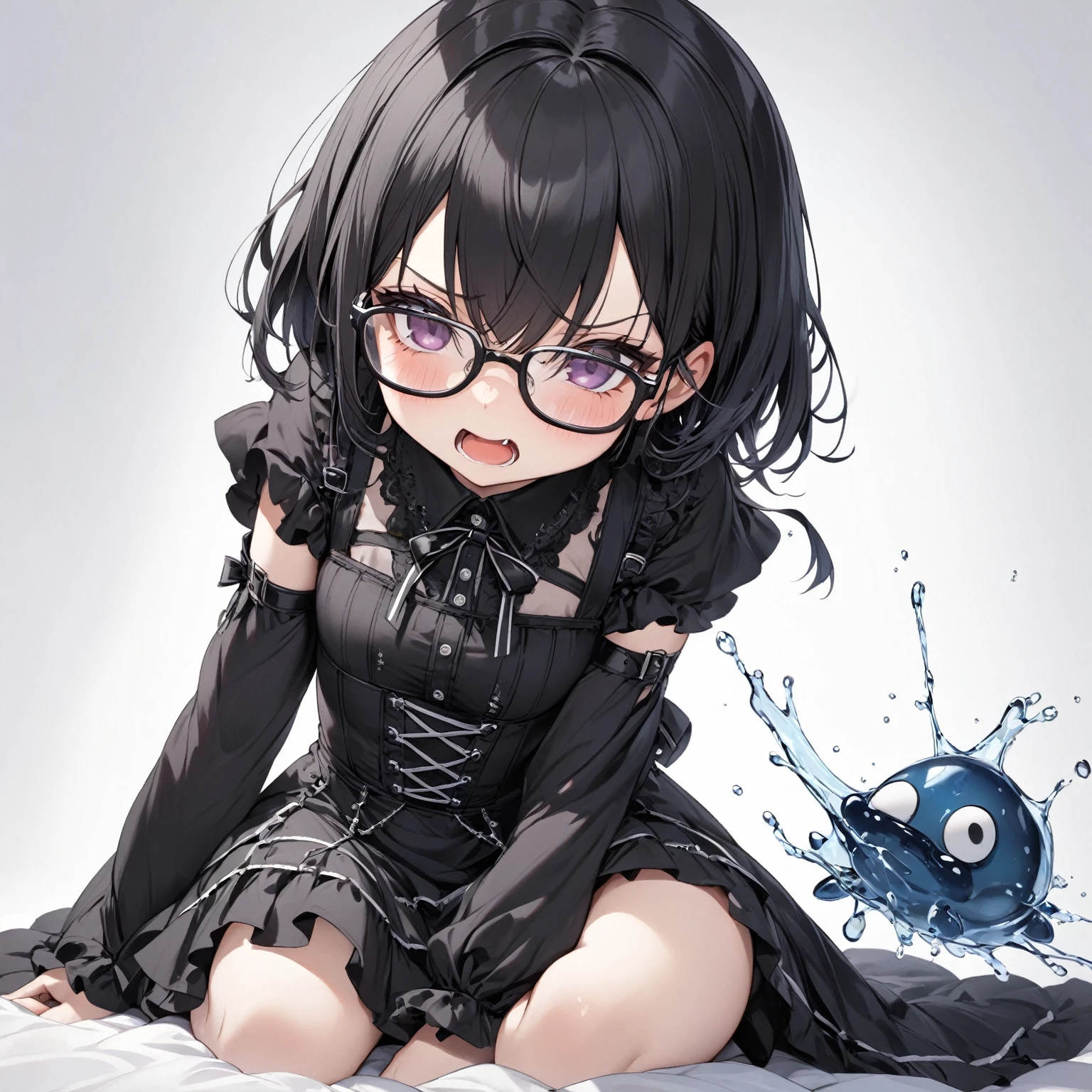  1 girl, Black Hair,Glasses,Gothic clothing,squirt,Square