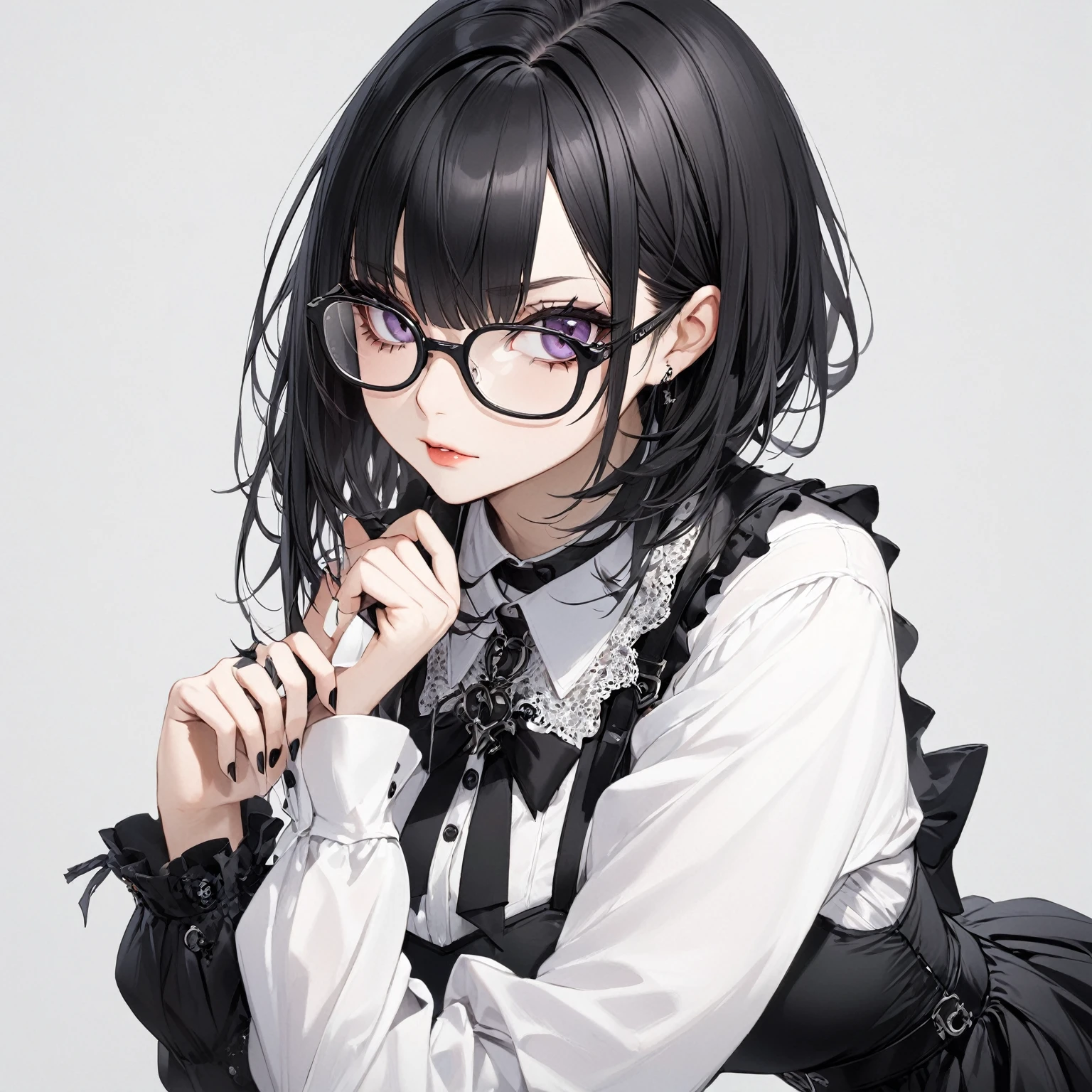  1 girl, Black Hair,Glasses,Gothic clothing,Square