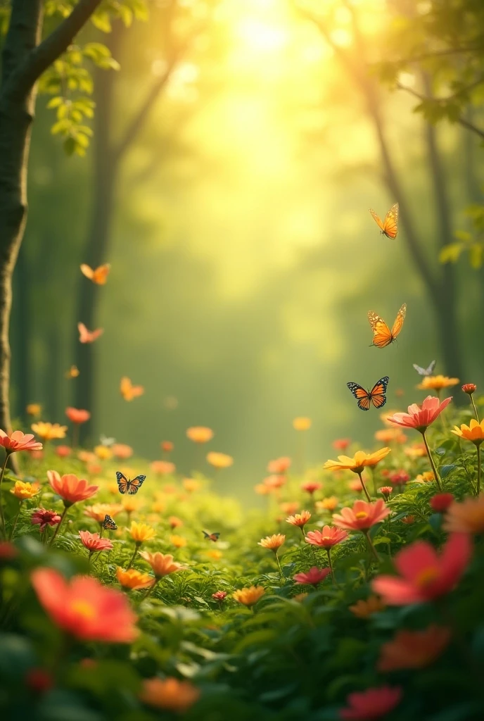 A Forest in the Sunlight, with butterflies and flowers . - SeaArt AI
